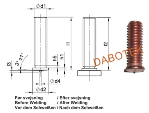 PT Threaded stud M4x5  Material Mild Steel 4.8 acc. EN ISO 13918